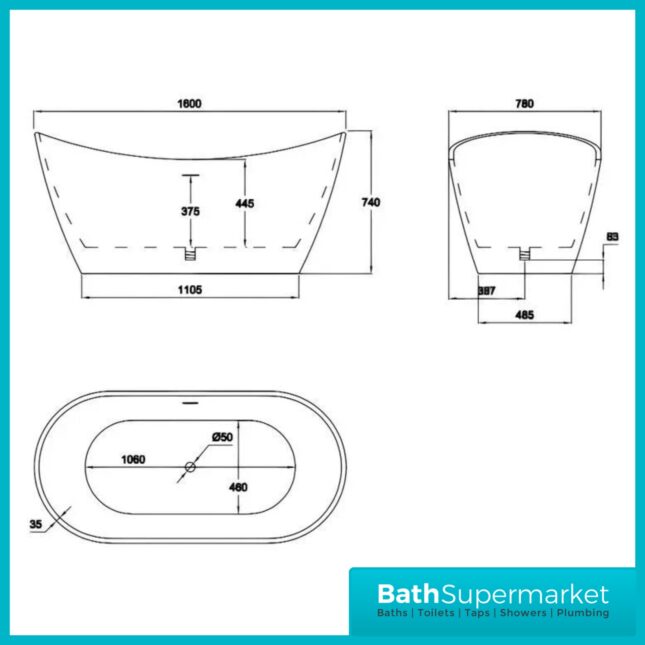 Bainlo Sage Green Designer Freestanding Double Ended Slipper Bath 1650mm x 740mm