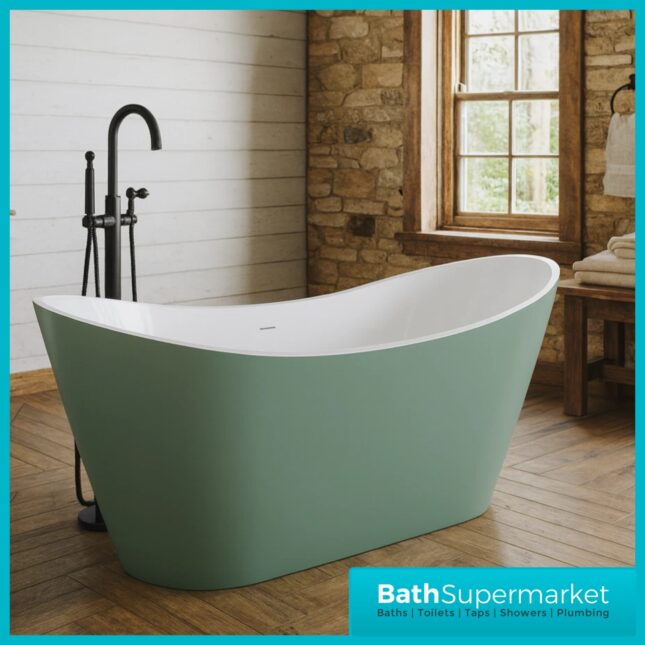 Bainlo Sage Green Designer Freestanding Double Ended Slipper Bath 1650mm x 740mm
