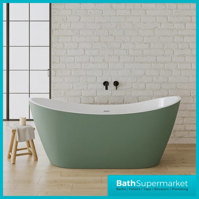 Bainlo Sage Green Designer Freestanding Double Ended Slipper Bath 1650mm x 740mm