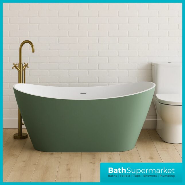 Bainlo Sage Green Designer Freestanding Double Ended Slipper Bath 1650mm x 740mm