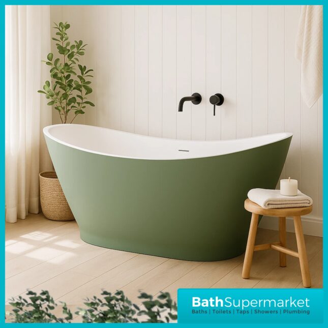 Bainlo Sage Green Designer Freestanding Double Ended Slipper Bath 1650mm x 740mm
