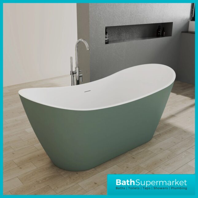 Bainlo Sage Green Designer Freestanding Double Ended Slipper Bath 1650mm x 740mm
