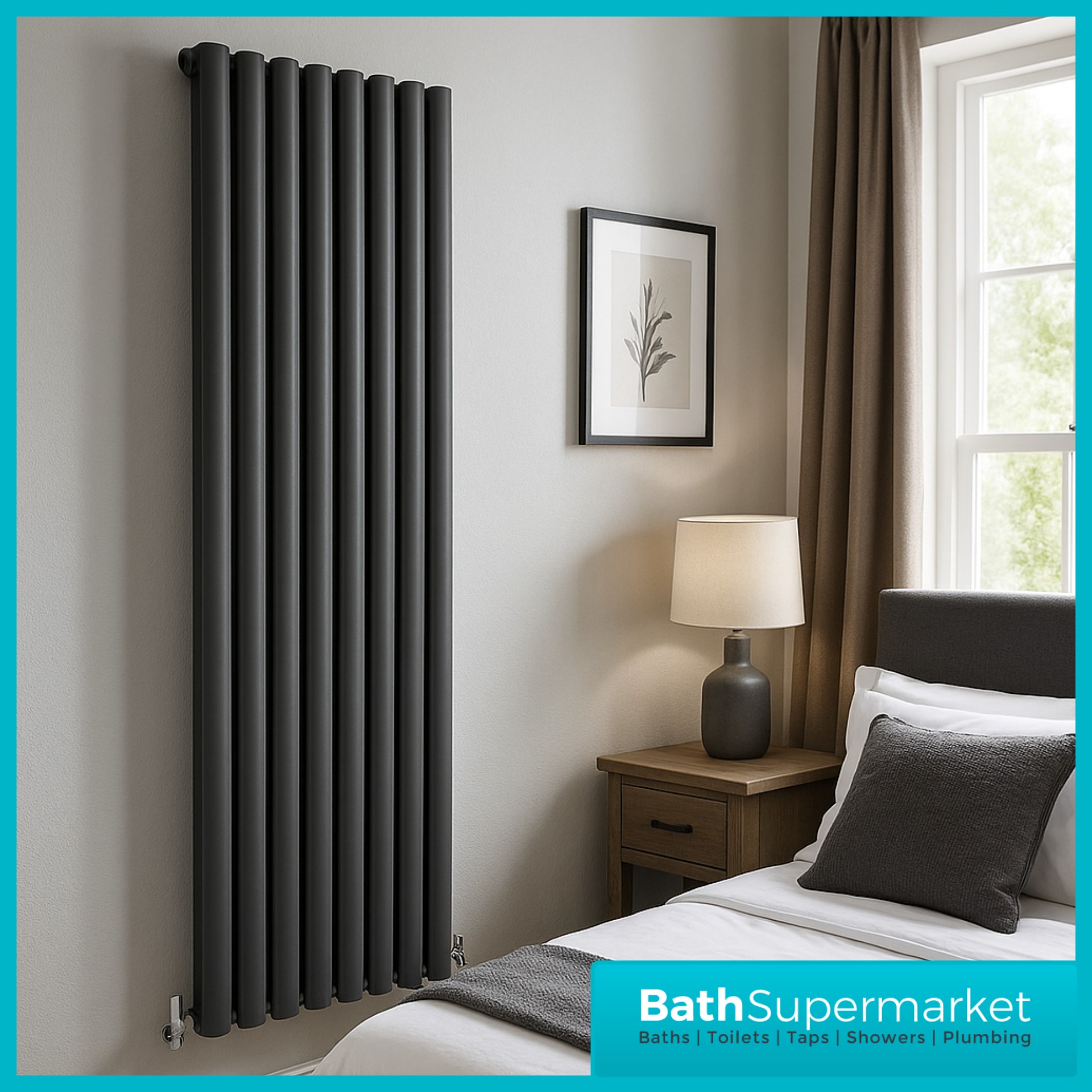 HEATWICK Columnar Anthracite Double Vertical Radiator – 1800mm High – 420mm, 540mm & 600mm Widths