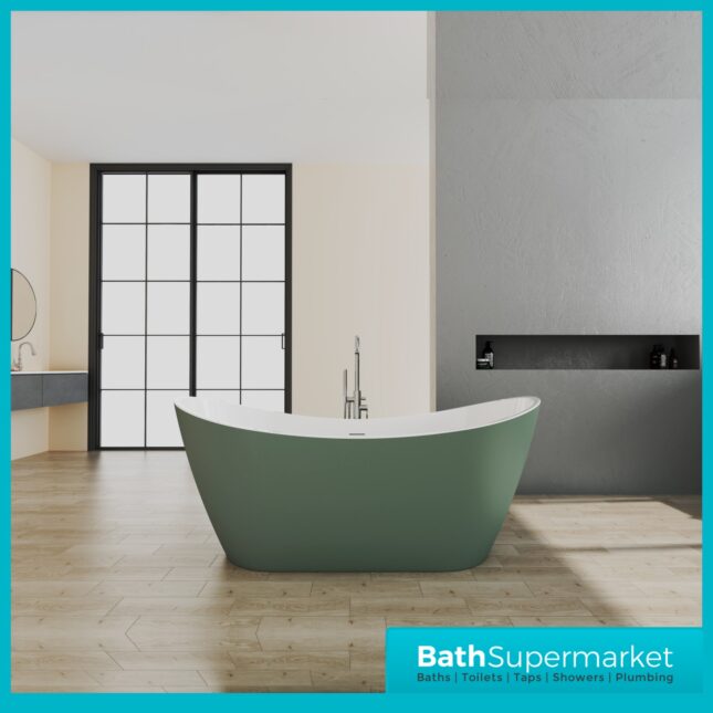 Bainlo Sage Green Designer Freestanding Double Ended Slipper Bath 1650mm x 740mm