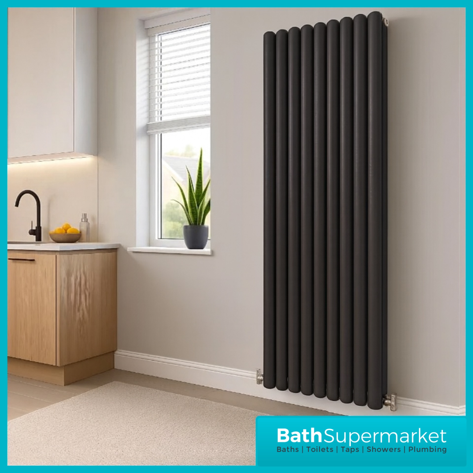 HEATWICK Columnar Anthracite Double Vertical Radiator – 1800mm High – 420mm, 540mm & 600mm Widths