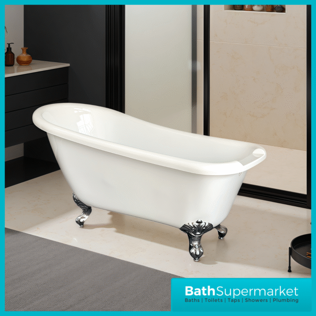 Bainlo Alexander Traditional White Freestanding Slipper Bath With Roll Top Legs 1700mm