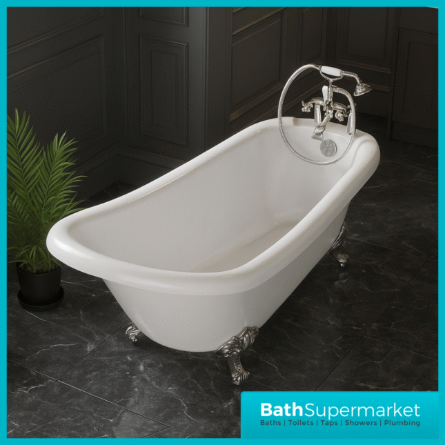 Bainlo Alexander Traditional White Freestanding Slipper Bath With Roll Top Legs 1700mm