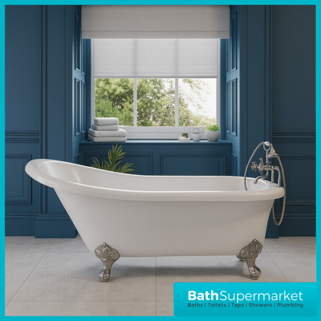 Bainlo Alexander Traditional White Freestanding Slipper Bath With Roll Top Legs 1700mm