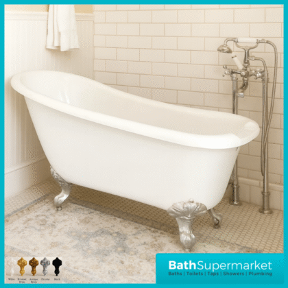 Bainlo Alexander Traditional White Freestanding Slipper Bath With Roll Top Legs 1700mm
