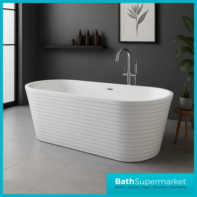 Bainlo Rosa Textured White Designer Freestanding Double Ended Bath 1650mm x 740mm