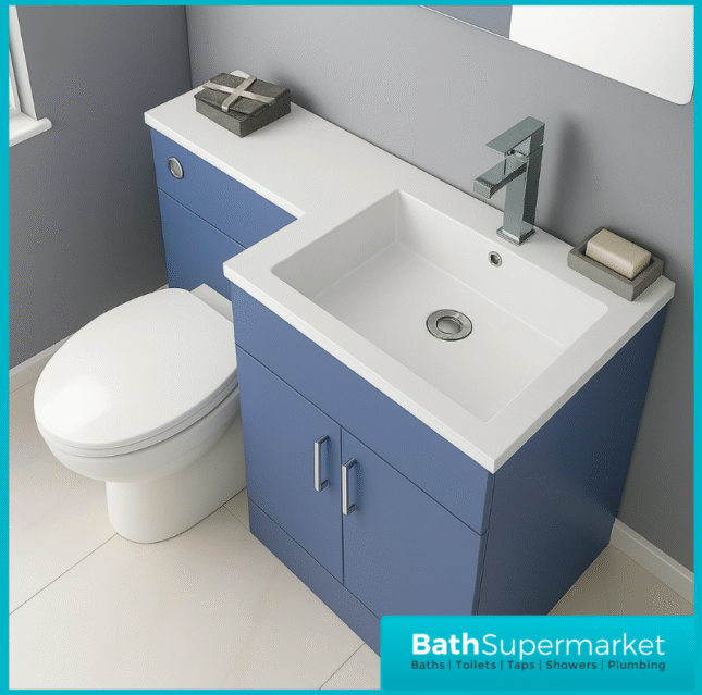 Modern L Series Satin Blue Combination L Shape LH /RH Vanity Unit Furniture Pack – 1070mm