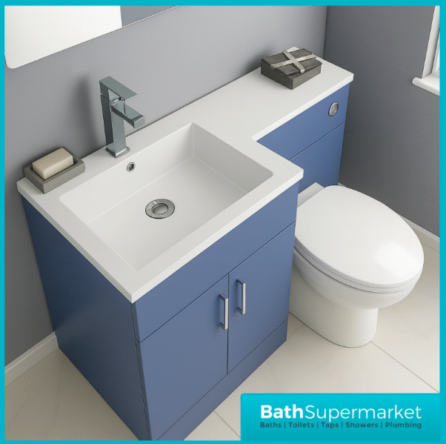 Modern L Series Satin Blue Combination L Shape LH /RH Vanity Unit Furniture Pack – 1070mm