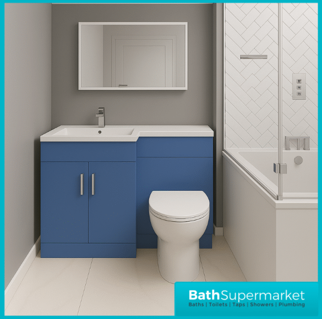 Modern L Series Satin Blue Combination L Shape LH /RH Vanity Unit Furniture Pack – 1070mm