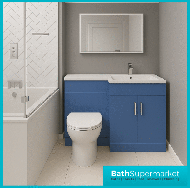 Modern L Series Satin Blue Combination L Shape LH /RH Vanity Unit Furniture Pack – 1070mm