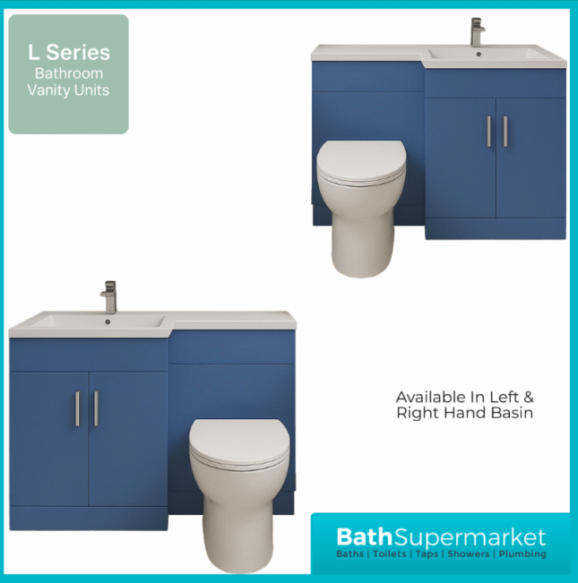 Modern L Series Satin Blue Combination L Shape LH /RH Vanity Unit Furniture Pack – 1070mm