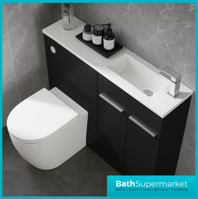 Modern I Series Matt Black Slimline Combination i Shape Vanity Unit & Reversible Basin 1100mm