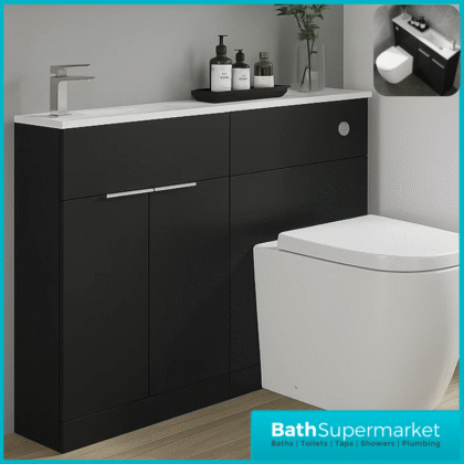 Modern I Series Matt Black Slimline Combination i Shape Vanity Unit & Reversible Basin 1100mm