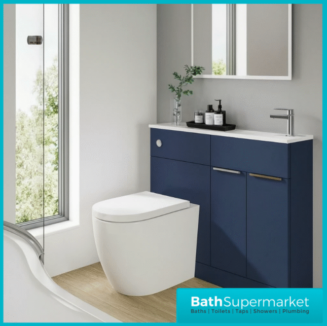 Modern I Series Satin Blue Slimline Combination i Shape Vanity Unit & Reversible Basin 1100mm