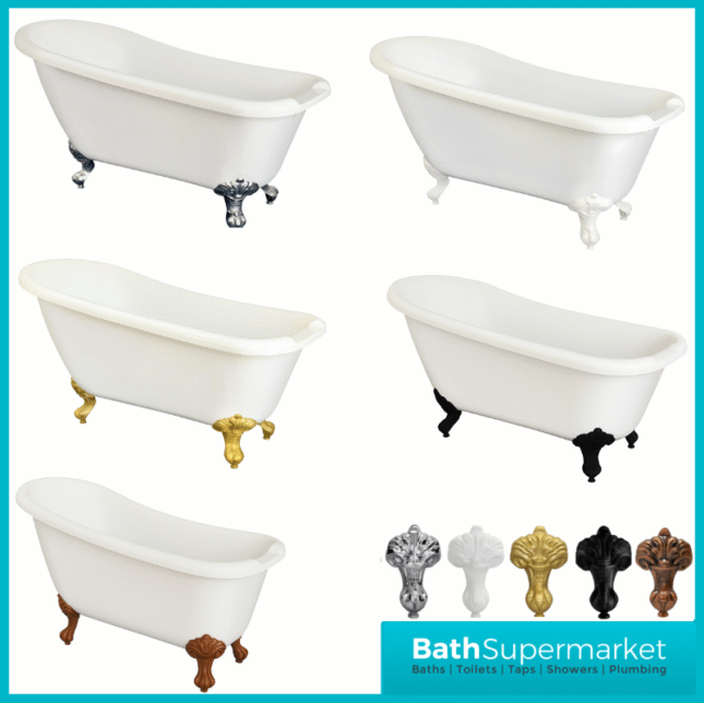 Bainlo Alexander Traditional White Freestanding Slipper Bath With Roll Top Legs 1700mm