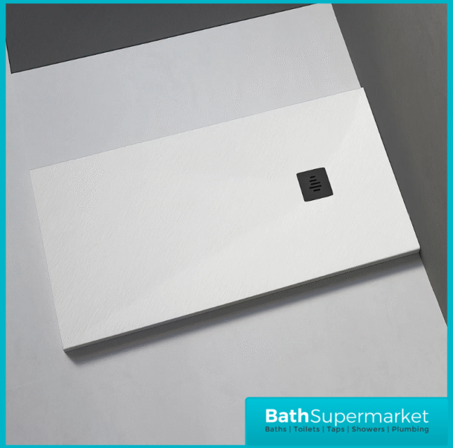 Ocean White Slate Effect Stone Resin Shower Tray Slim 30mm Low Profile – Various Sizes