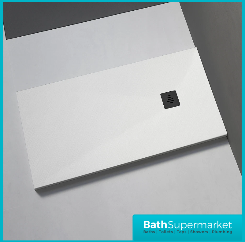 Ocean White Slate Effect Stone Resin Shower Tray Slim 30mm Low Profile – Various Sizes